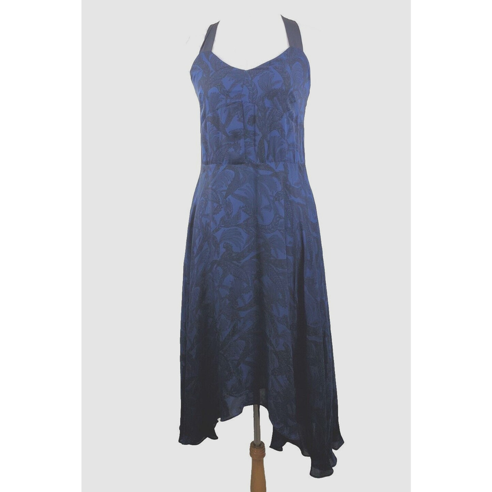 Derek LAM Womens 0 Midi Dress 100% Silk Blue DESIGNER Criss Cross Straps XS